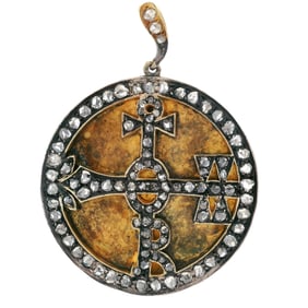 Antique 18kt yellow Gold and Silver Pendant with Old mine Diamonds