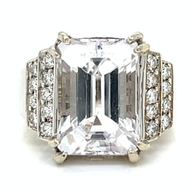 18K White Gold Kunzite & Diamond Ring