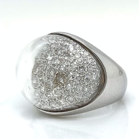 18K White Gold Dome Ring with 2.50 CTS in Diamonds and Rock Crystal