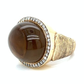 14K Yellow Gold Ring with a 30.0 cts Quartz & Diamond