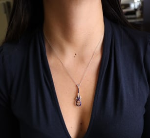 Art Nouveau 18kt Gold and Platinum Necklace with Diamonds and Enamel