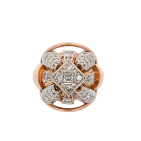 Art Deco Retro 18kt gold pyramid Ring with Diamonds