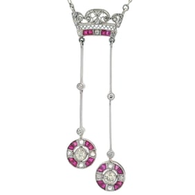 Art Deco platinum Necklace with Diamonds and Rubies