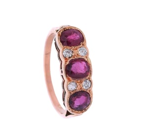 Antique 18kt Gold Ring with Diamonds and Rubies