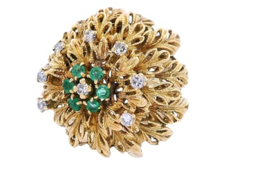 Italian 18kt Gold Ring with Diamonds and Emeralds