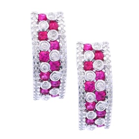 14kt white Gold Earrings with Rubies and Diamonds
