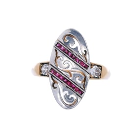 Edwardian 18kt Gold and Platinum Ring with Rubies and Diamonds