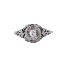 Vintage 18kt white Gold solitaire Ring with Diamond