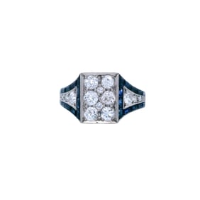 Art Deco Platinum Ring with 1.25 Cts in Diamonds and Sapphires