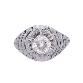 Antique Platinum Solitaire Ring with Old European cut Diamond