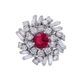 Platinum Cocktail Ring with 3.45 CTW in Rubellite Tourmaline and Diamonds
