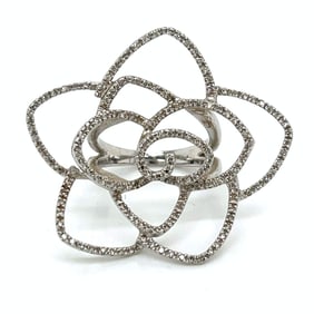 14K White Gold Diamond Flower Ring