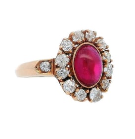 Art Deco 18kt yellow Gold Ring with Ruby and Diamonds