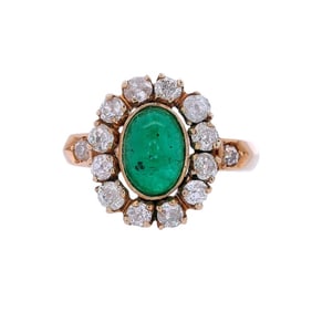 Vintage 18kt Gold Halo Ring with Emerald and Diamonds