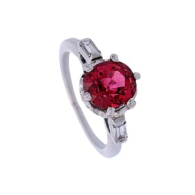 Platinum Solitaire Ring with Red Spinel and Diamonds