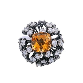 18kt Gold tremblant Ring with 5.50 CTW in yellow Sapphire and Diamonds