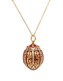 SECRET BOX Enameled Egg Pendant In 18Kt Gold With Diamonds