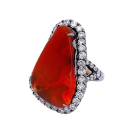 18kt Gold Cocktail Ring with Fire Opal and Diamonds