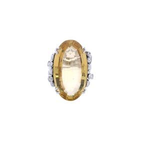 Contemporary 14kt white Gold Cocktail Ring with Golden Beryl and Diamonds