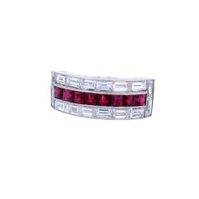 Art Deco style Platinum Ring with 3.00 Cts in Diamonds and Rubies