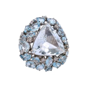 18kt white Gold Cocktail Ring with 42.70 CTW in Aquamarines and Diamonds