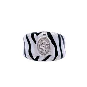 H Stern Zebra 18kt white Gold Ring with Enamel and Diamonds