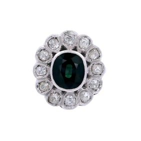 Antique Rosetta Ring in Platinum with Sapphire and Diamonds
