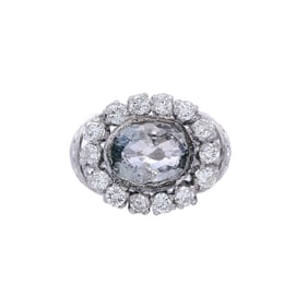 Antique Rosetta 18kt Gold Ring with Sapphire and Diamonds