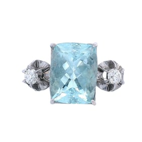 Platinum Cocktail Ring with Aquamarine and Diamonds