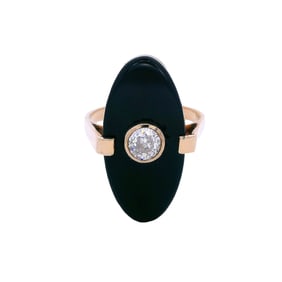 Art Deco 18kt Gold Ring with Onyx and Diamond