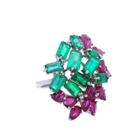 18kt Gold Cocktail Ring with 7.00 CTW in Burma Rubies and Emeralds