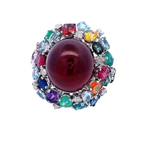18kt Gold Cocktail Ring with Diamonds and Multicolor Gemstones