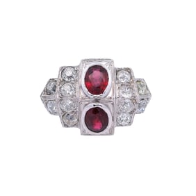 Art Deco style Ring in 18kt Gold with Rubies and Diamonds