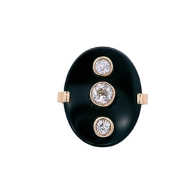 Art Deco 18kt Gold Ring with Onyx and 1.15 Cts in Diamonds