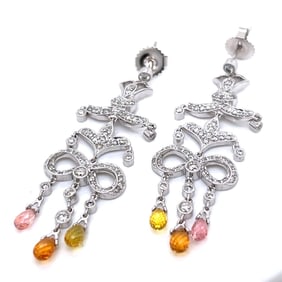 18K White Gold Diamond & Sapphire Earrings