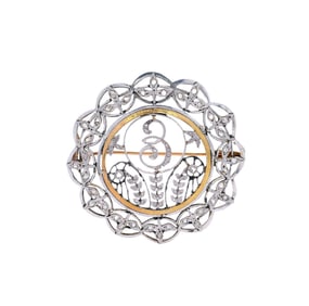 Antique 18kt and Platinum Brooch with Diamonds