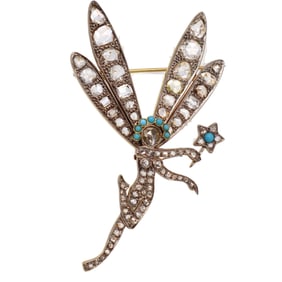 Victorian 18kt Gold and Platinum Fairy Brooch Pendant with 11.20 carats in Rose cut Diamonds and