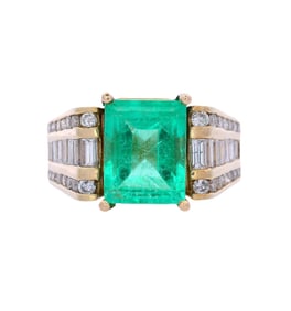 14kt yellow Gold Cocktail Ring with 2.75 CTW in Emerald and Diamonds