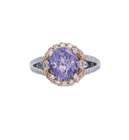 Contemporary 18kt Gold Ring with Diamonds and Amethyst