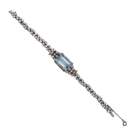 Art Deco Platinum Bracelet with 29.10 CTW in Diamonds and Aquamarines