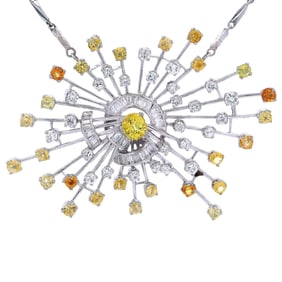 Retro Platinum Necklace Pendant featuring Sapphires and Diamonds