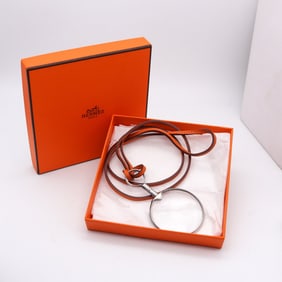 HERMES Paris Vintage Magnifier Necklace In .925 Sterling Silver With Leather Cord