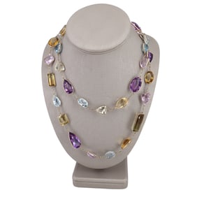18kt yellow Gold Necklace with 175 CTS in Multi gemstones