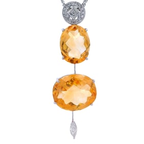 18kt white Gold multi Chain Necklace Pendant with Diamonds and Citrines