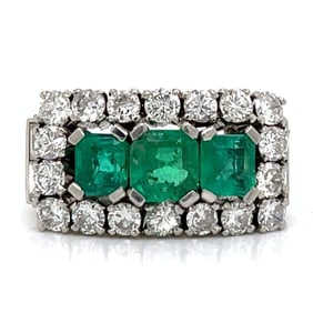 Art Deco Platinum Colombian Emerald & Diamond Ring