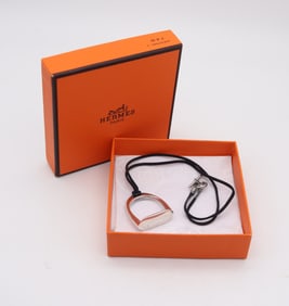 HERMES Paris Vintage Horse-Bit Necklace In .925 Sterling Silver With Cord & Box