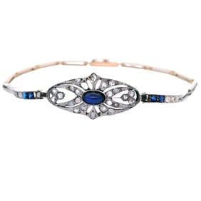 Art deco Bracelet in 18kt Gold and Platinum with Sapphire and Diamonds