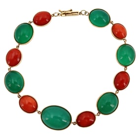 18kt yellow Gold Bracelet with Corals and Chrysoprase