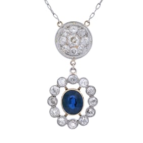 Antique 18kt Gold and Platinum Necklace with Sapphire and Diamonds