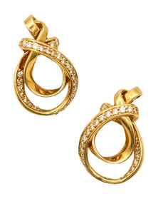 GUCCI 1970 Horse-Whip Clips Earrings In Solid 18Kt Yellow Gold & 1.68 Ctw Diamonds